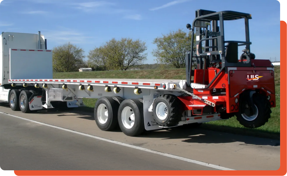 Flatbed truck with Moffett forklift for delivery